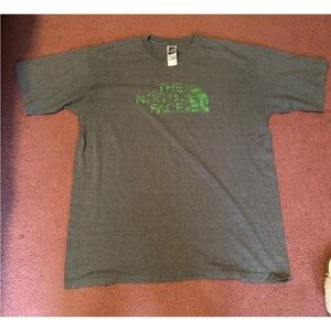 The North Face Men's Gray Tee with Green Logo Size L